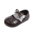 Zapatos de cuero marrón para niñas con punta dividida y lazo de encaje, suela suave de princesa. - Talla 21 (Longitud Interior 13.6cm) / Café