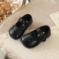 Zapatos Mary Jane negros para niña con punta partida, cómodos bailarinas francesas suaves. - Talla 23 (Longitud Interior 15,0 cm) / Negro