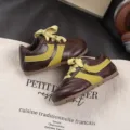 Kids GAT sneakers in brown and yellow leather, retro casual Forrest Gump shoes for boys girls. - Size 23 (Inner Length 14.6cm) / Coffee