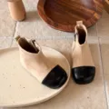 Kleinkind Farbblock Kurze Stiefel Beige Schwarz Seitenreißverschluss Weiche Sohle - Größe 21 / Aprikose