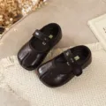 Zapatos Mary Jane marrones divididos para niños con tira, calzado vintage para niños en primavera. - Talla 23 (Longitud Interior 15,0 cm) / Café
