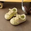 Kids yellow suede sneakers with cute pink bow, soft sole casual walking shoes for toddler girls - Size 23 (Inner Length 14.5cm) / Yellow