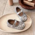 Girls silver polka dot Mary Jane shoes soft bottom cute bow flat shoes for children spring autumn - Size 21 (Inner Length 13.5cm) / Silver