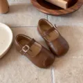 Brown toddler Mary Jane shoes, soft-sole flat princess shoes for girls spring outfits. - Size 21 (Inner Length 13.5cm) / Brown
