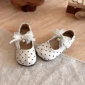 Kinder Polka Dot Schleife Prinzessin Schuhe, geteilte Zehen französische flache Schuhe für Mädchen. - Größe 21 / Weiß