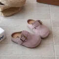 Kids retro suede clogs slip-on shoes casual soft bottom comfortable footwear summer kids shoes - Size 23 (Inner Length 14.3cm) / Taro