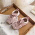 Baskets rétro roses pour enfants, chaussures décontractées en suède mignon avec nœud pour l'automne. - Pointure 23 (Longueur intérieure 14.5cm) / Rose