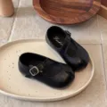 Zapatos Mary Jane negros retro para niñas, zapatos planos elegantes de cuero infantil. - Talla 23 Longitud Interior 14,5 cm / Negro