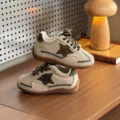 Kids Star Trainer Shoes Khaki Green Corduroy Retro Sneakers Soft Sole Casual Boys Girls Shoes - Size 23 (Inner Length 14.5cm) / Off White