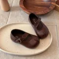 Zapatos Mary Jane retro para niños, zapatos de cuero con suela blanda para niñas primavera otoño. - Talla 23 Longitud Interior 14,5 cm / Marrón