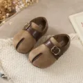 Scarpe in pelle per bambini con punta divisa bimbo scarpe piatte moda bambina - Taglia 21 Lunghezza Interna 13.5CM / Kaki