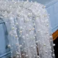 Tessuto di tulle con perle bianco per velo da sposa accessori per cucire fai da te. - Bianco