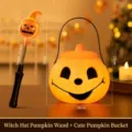 Halloween effrayant citrouille baguette magique et seau à bonbons ensemble LED top - Seau Citrouille Mignon + Baguette Citrouille Chapeau Orange