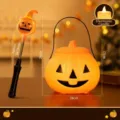 Halloween Citrouille Baguette et Seau Set Orange LED Lumineux Fête Décoration - Seau Citrouille Grimace + Baguette Citrouille Chapeau Orange