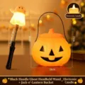 Ensemble de baguette fantôme lumineuse et seau citrouille Halloween avec lumières LED. - Seau Citrouille Grimace + Baguette Fantôme Poignée Noire