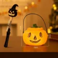 Halloween pumpkin wand and bucket set with lights, perfect for kids party props and gifts. - Smiley Pumpkin Bucket + Black Hat Pumpkin Wand