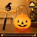 Halloween Pumpkin Wand Bucket Set LED Glowing Toy Props Festival Party Decoration - Grimace Pumpkin Bucket + Black Hat Pumpkin Wand