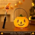 Halloween light-up pumpkin bucket and witch wand handheld prop set for kids party decor. - Smiley Pumpkin Bucket + Orange Hat Pumpkin Wand