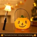 Halloween glowing ghost wand and pumpkin bucket set kids trick or treat toy party props - Smiley Pumpkin Bucket + Black Handle Ghost Wand