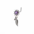 Zirkonia Stern Blatt Anhänger L-förmiger Nasenstecker Piercing Schmuck Damen Mode Zubehör. - Feder Nasenstecker / Silber