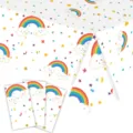 Disposable rainbow cloud tablecloth and party napkins set for birthday decorations. - Dreamy Rainbow Cloud Print