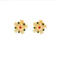 Pendientes de tuerca dorados de copo de nieve navideño con pedrería roja y verde, joyas. - Estilo de Corona de Copo de Nieve Dorado