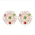 Orecchini a lobo con fiocco di neve natalizio smalto bianco strass colorati dorati. - Stile Strass Rosso Verde Fiocco di Neve Smaltato
