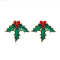 Orecchini a lobo agrifoglio di Natale smalto verde strass rosso dorato gioielli festivi - Stile Strass Rosso Foglia di Agrifoglio di Natale