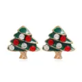 Weihnachtsbaum Ohrstecker für Damen, grüne Emaillierung vergoldet mit roten weißen Kristallen. - #3 Weihnachtsbaum/Grüner Emaille Strass