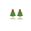 Orecchini a lobo albero di Natale, dorato smalto verde cristallo gioielli festivi. - Stile Albero di Natale Smalto Verde Intarsiato di Cristallo