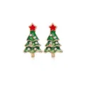 Orecchini a lobo albero di Natale con smalto verde, stella rossa e strass luminosi. - Stile Albero di Natale Strass Smalto Verde Stella Rossa