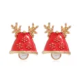 Orecchini natalizi a campana con renna in smalto rosso e perla per le feste invernali. - Stile Ciondolo Perla Artificiale Corna Dorate Smalto Rosso