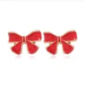 Orecchini a lobo fiocco rosso con bordo dorato, eleganti orecchini smaltati per donna. - Stile Fiocco Bordo Dorato Colore Classico Rosso Oro