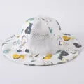 Cappello da sole estivo traspirante per neonati con stampa dinosauro e cordino. - 1-6 Anni-46-52cm / Bianco - Dinosauro