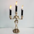 Halloween skeleton candle holder LED electronic candelabra gothic home decor prop - Silver Triple Candles