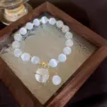 Witte kattenoog steen kralen armband met schattige kat hanger, elegante sieraden voor dames. - Gelukskat Armband
