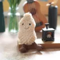 Cute plush peanut doll pendant, soft stuffed toy bag charm with corduroy legs for keys. - Peanut