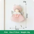 Christmas angel girl doll pendant with reindeer antlers and mesh skirt for tree decor. - Pink