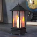 Black Vintage LED Candle Lantern Simulation Flame Decorative Light Tabletop Hanging Lamp - Black