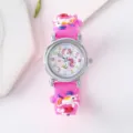 Kids pink silicone quartz watch with cute 3d unicorn cartoon dial design and numbers. - Rose Red