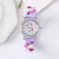 Children's cute unicorn quartz watch with purple silicone strap, perfect student timepiece view. - Light Purple
