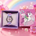 Kids quartz watch with cute unicorn strap and gift box, perfect for girls and boys daily wear. - Epoxy Purple Unicorn With Gift Box