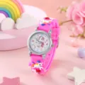 Schicke Kinder Quarzuhr mit rosa Einhorn Silikonarmband und klarem Zifferblatt für Mädchen. - Rosarote Einhorn-Uhr