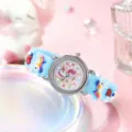 Kinder Quarzuhr mit süßem Einhorn Silikonarmband und buntem Zifferblatt für Kinder. - Hellblaue Einhorn-Uhr