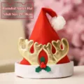 Rode kerstmuts met glanzende gouden rendiergeweien en witte pluche afwerking voor feestdagen. - Rond Gewei Muts (Volwassenen)