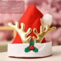 Rode kerstmuts voor kinderen van non-woven stof met gouden rendiergeweien voor feestdag - Niet-Geweven Gewei Muts (Kinderen)