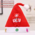 Kinderen rode pluche kerstmuts met schattige sneeuwman en sneeuwvlok decoratie voor feest. - Standaard cartoon kop (Sneeuwpop voor kinderen)