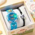 Set orologio digitale bambini con simpatico cinturino tema calcio e braccialetto in scatola. - Orologio Digitale Cassa Trasparente Blu con Braccialetto Intrecciato (ZH-S04123-2) / Set Senza Scatola