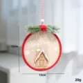 Christmas wooden hanging ornament with felt border, gingerbread house and pine branch decor 13x12cm - Round Snow Cabin / Style 4 (1 Piece)