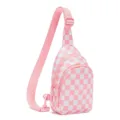 Pink white checkerboard sling chest bag casual outdoor sports crossbody bag for women - Pink